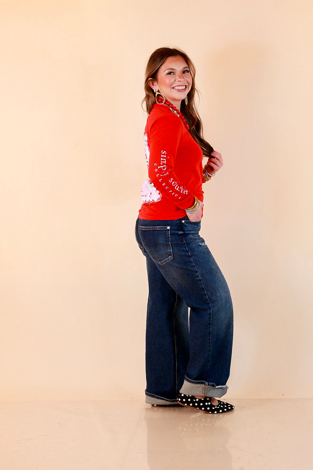 True Believer Vintage Santa Long Sleeve Tee in Red