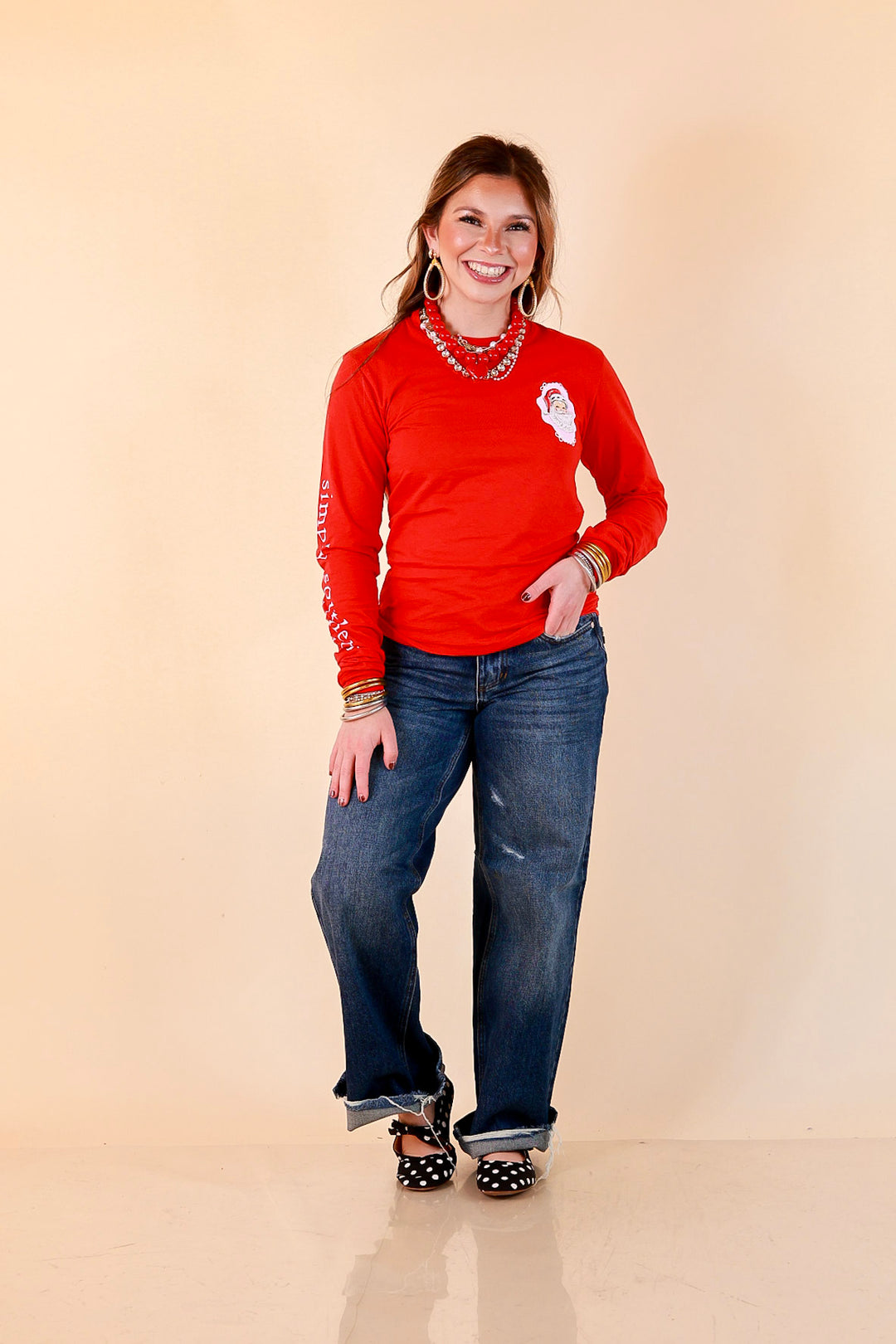 True Believer Vintage Santa Long Sleeve Tee in Red