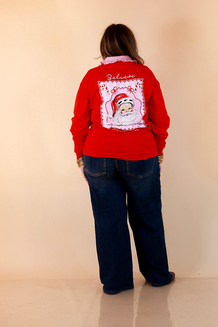True Believer Vintage Santa Long Sleeve Tee in Red