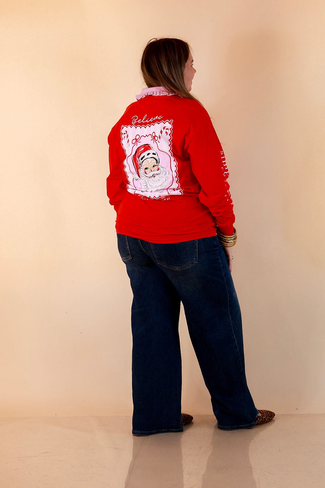 True Believer Vintage Santa Long Sleeve Tee in Red