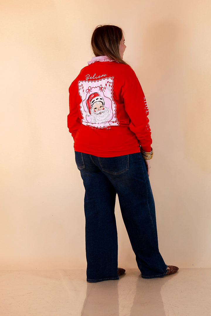 True Believer Vintage Santa Long Sleeve Tee in Red
