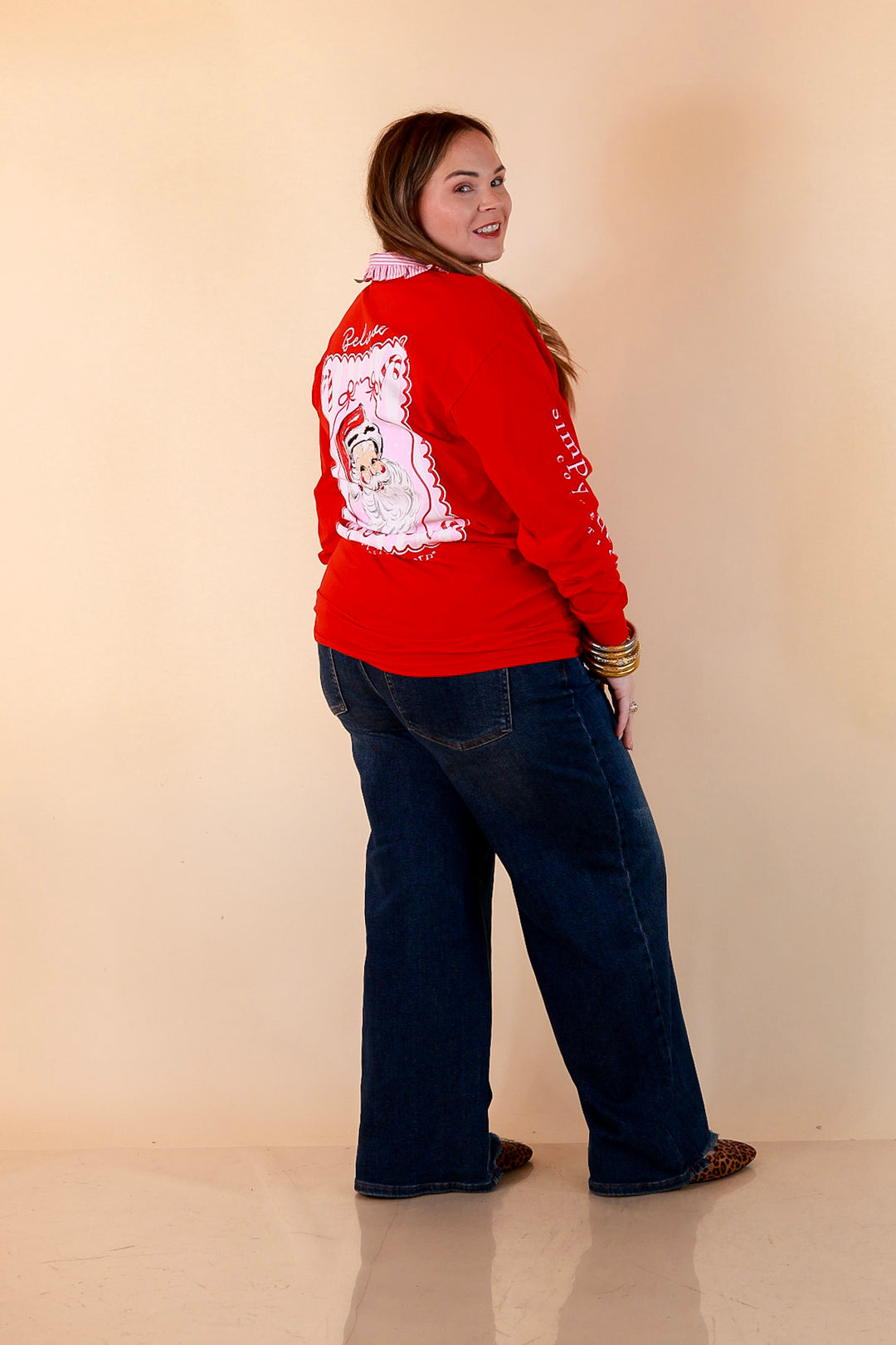 True Believer Vintage Santa Long Sleeve Tee in Red