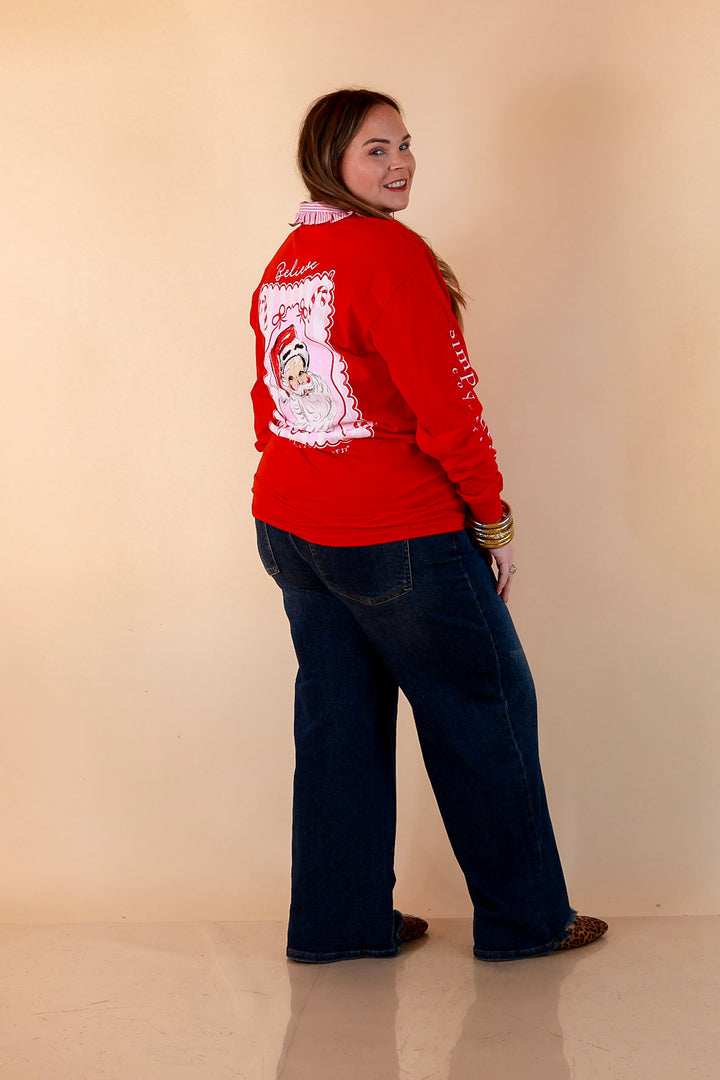 True Believer Vintage Santa Long Sleeve Tee in Red