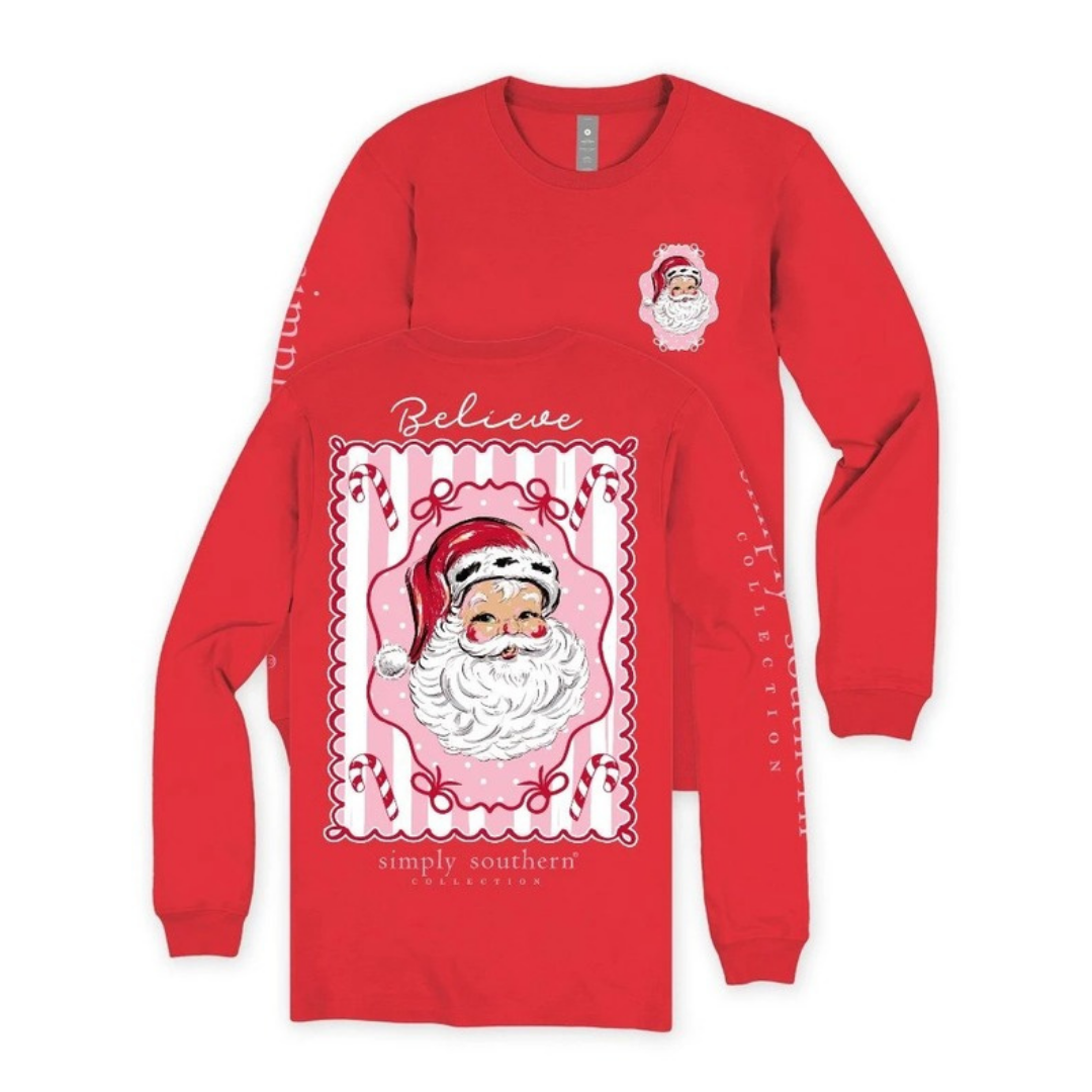 True Believer vintage Santa believe long sleeve tee in red
