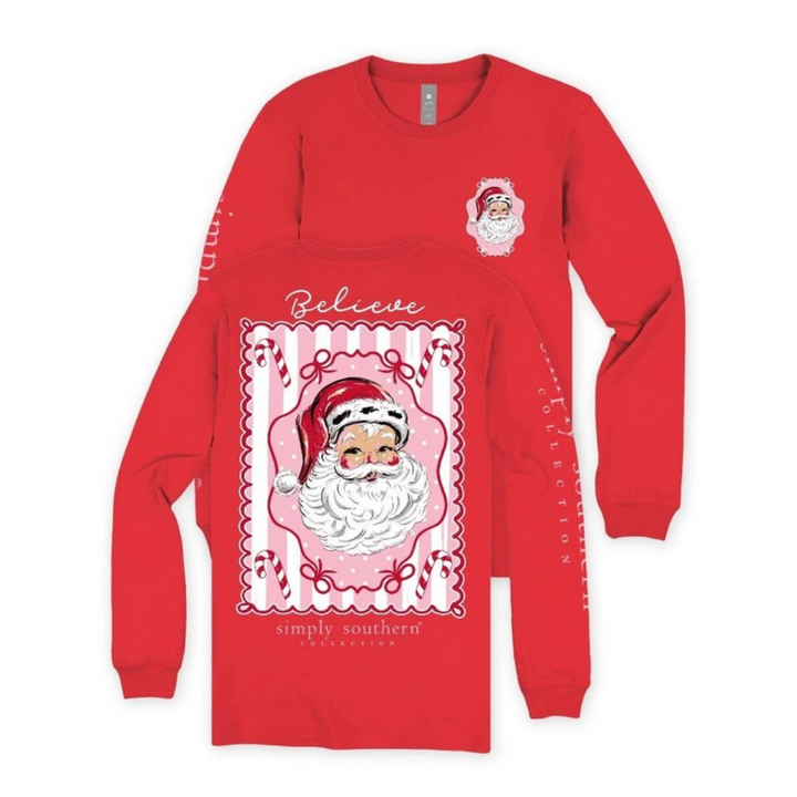 True Believer vintage Santa believe long sleeve tee in red