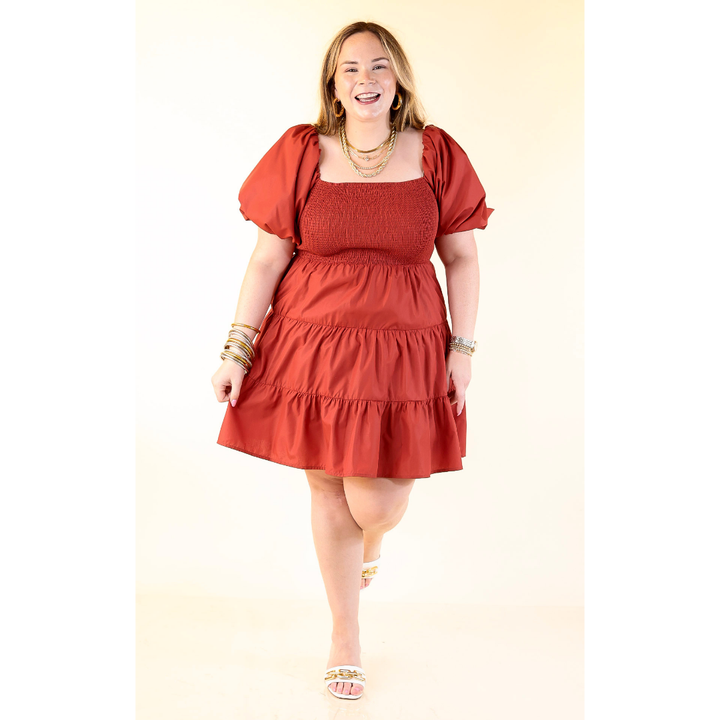 Trust Me Balloon Sleeve Dress in Rust Orange