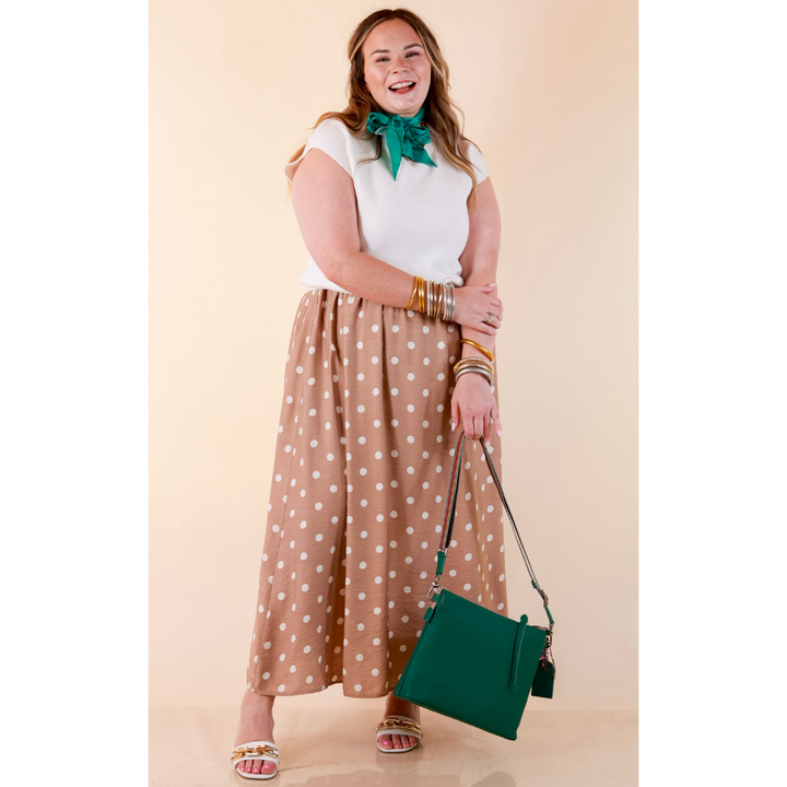 Two Ways to Charm Polka Dot Spaghetti Strap Dress Set with Detachable Ivory Top in Taupe