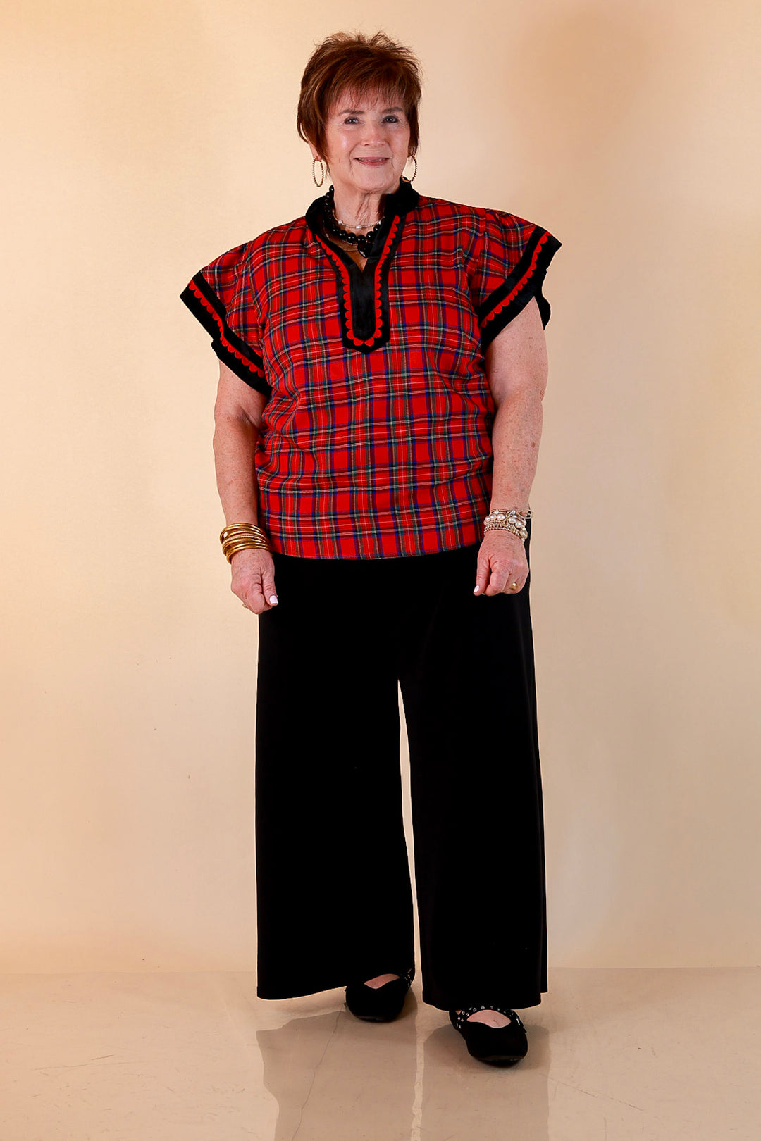 Unapologetically Wild Plaid Top in Red, Black and Green