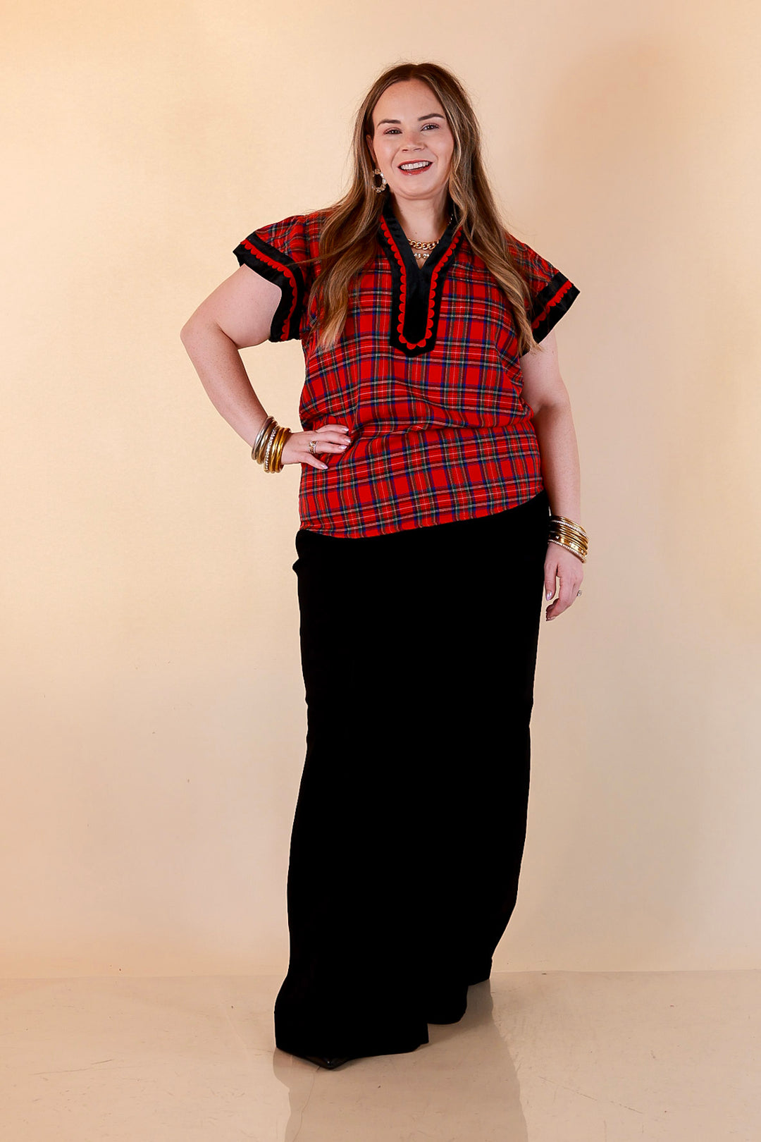 Unapologetically Wild Plaid Top in Red, Black and Green