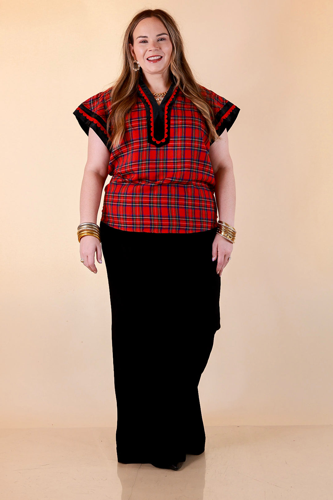 Unapologetically Wild Plaid Top in Red, Black and Green