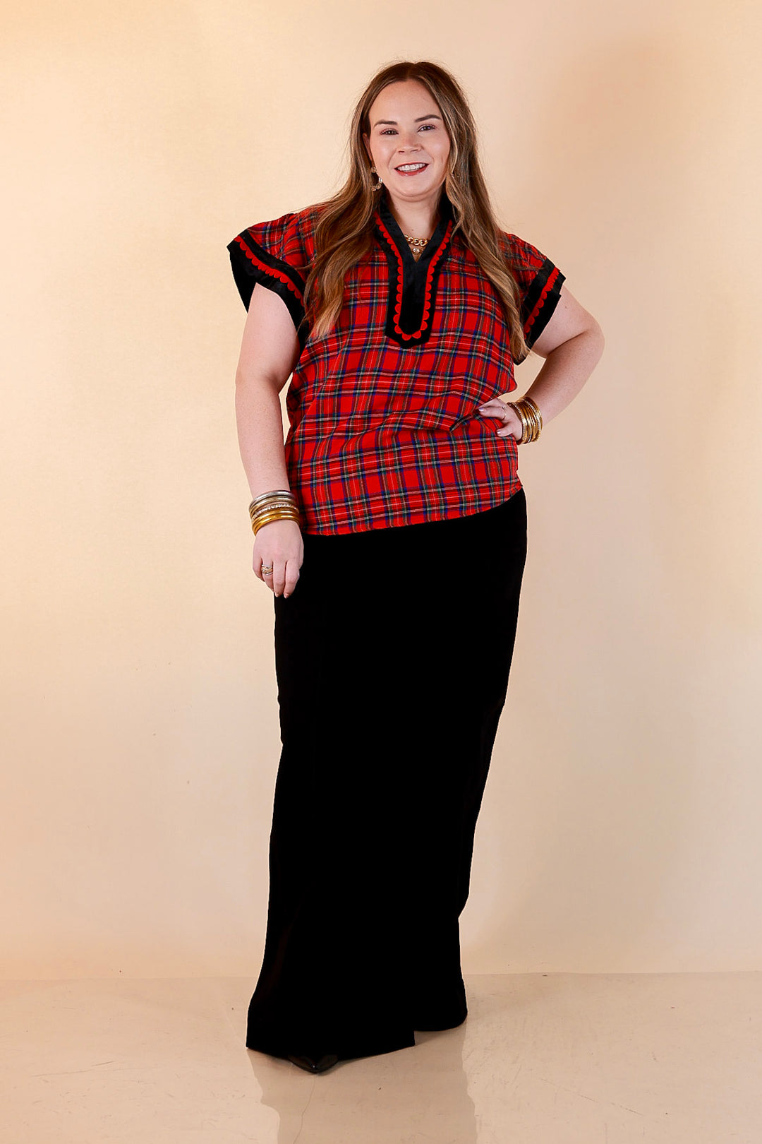 Unapologetically Wild Plaid Top in Red, Black and Green