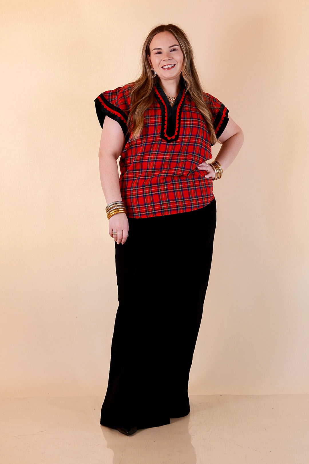 Unapologetically Wild Plaid Top in Red, Black and Green