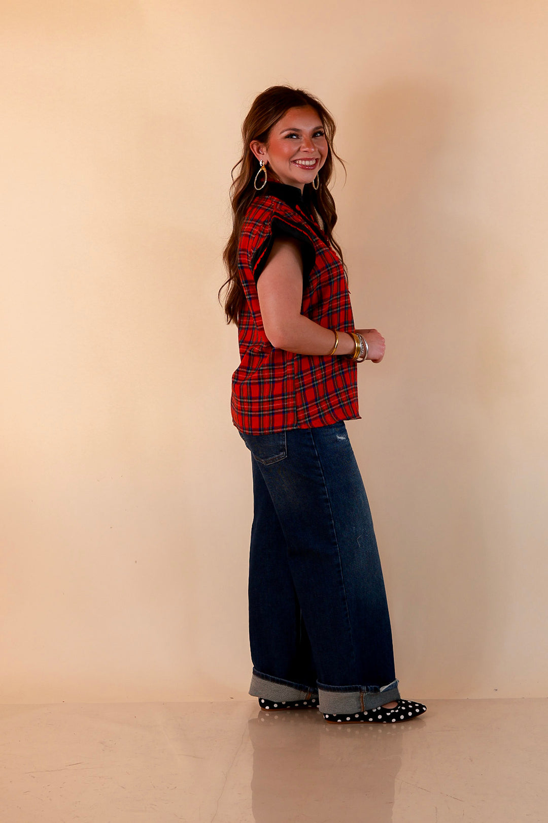 Unapologetically Wild Plaid Top in Red, Black and Green