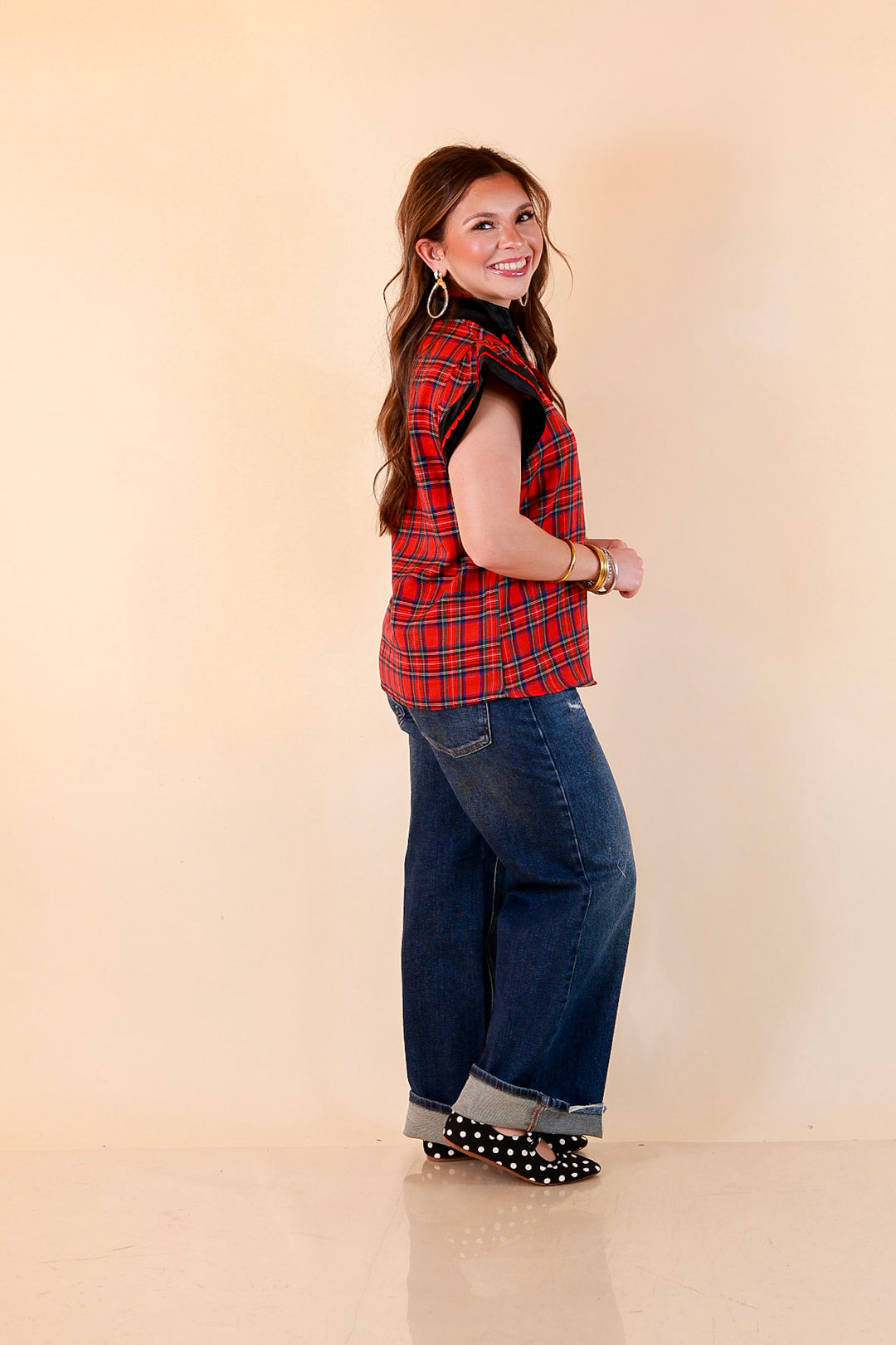 Unapologetically Wild Plaid Top in Red, Black and Green