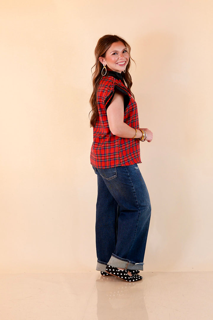 Unapologetically Wild Plaid Top in Red, Black and Green