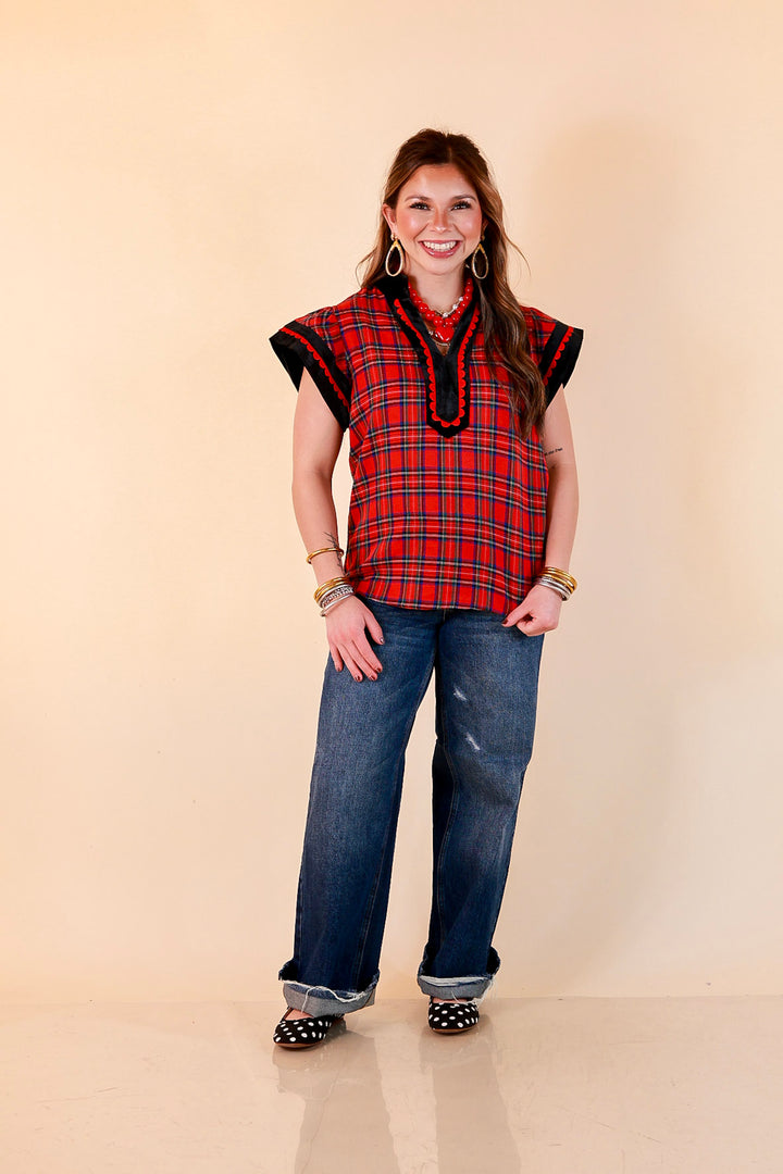 Unapologetically Wild Plaid Top in Red, Black and Green