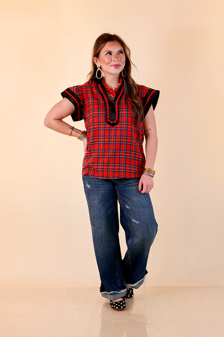 Unapologetically Wild Plaid Top in Red, Black and Green