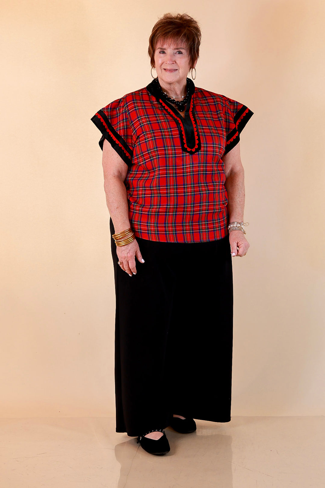 Unapologetically Wild Plaid Top in Red, Black and Green
