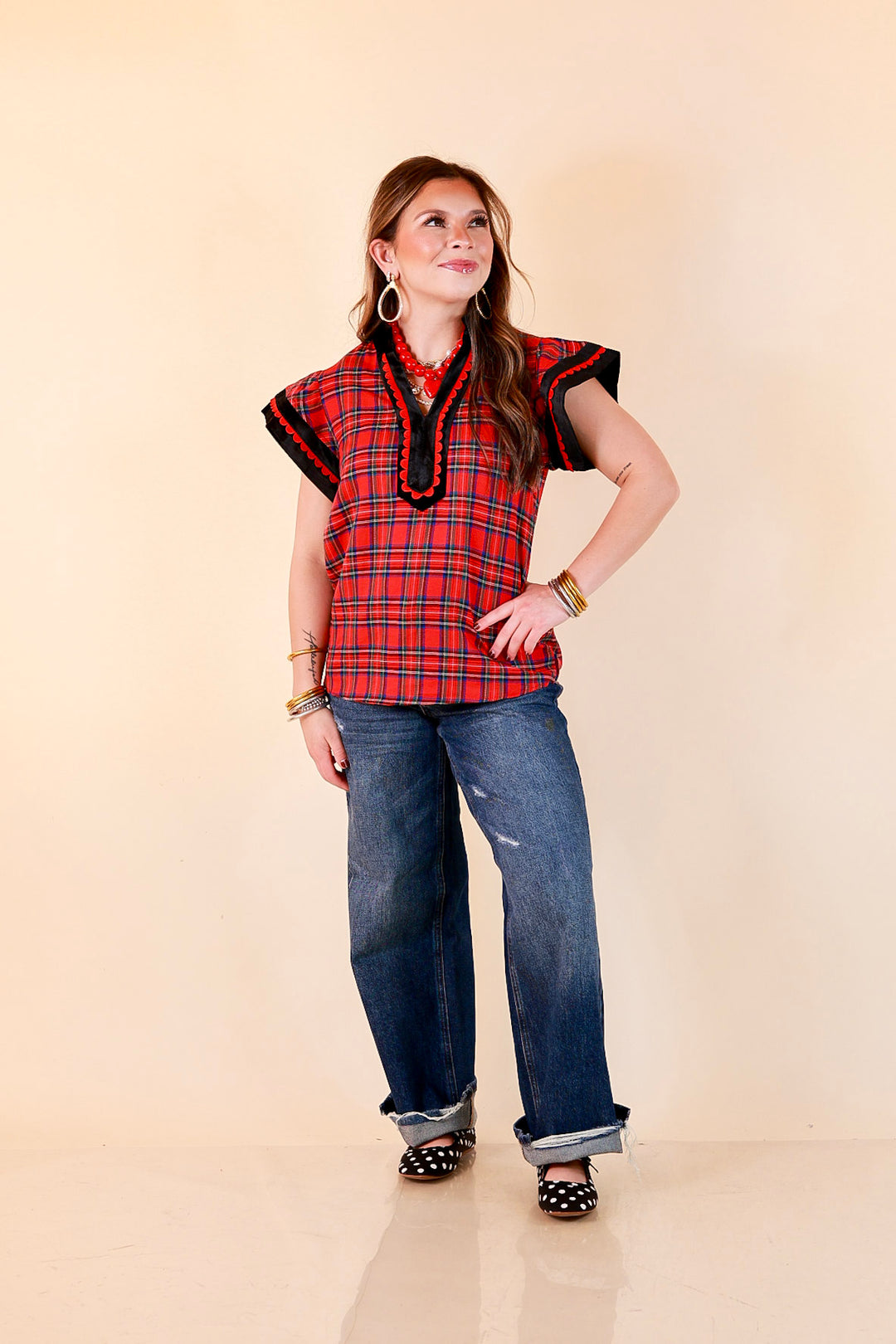 Unapologetically Wild Plaid Top in Red, Black and Green