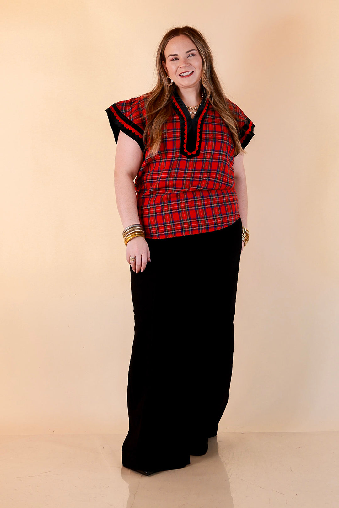 Unapologetically Wild Plaid Top in Red, Black and Green