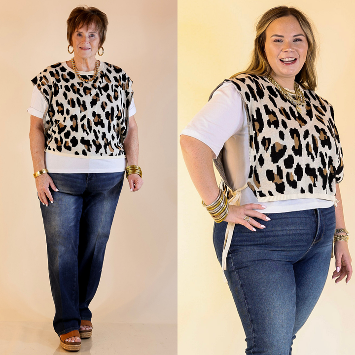 Untamed Energy Leopard Knit Sweater Vest Top in Ivory