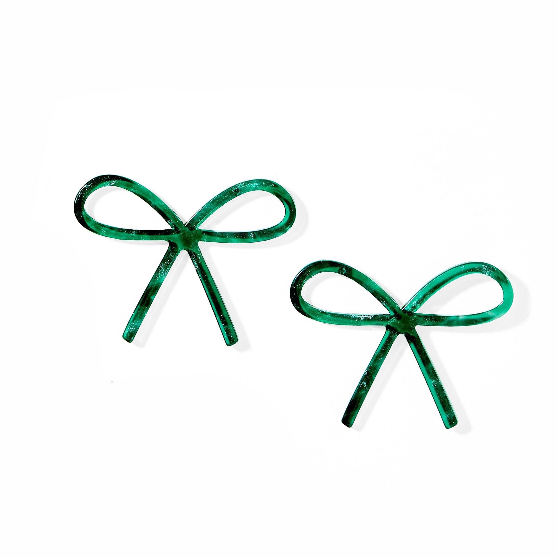 Linny Co | Lola Bow Earrings in Forest Green