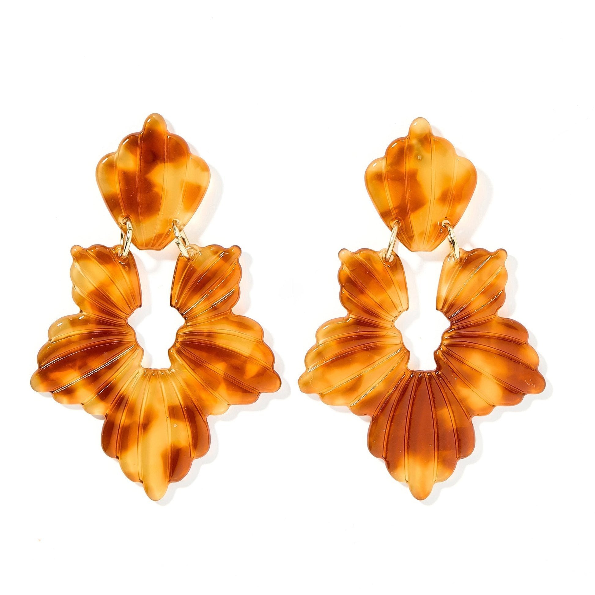 Linny Co | Michelle Floral Drop Earrings in Caramel Brown