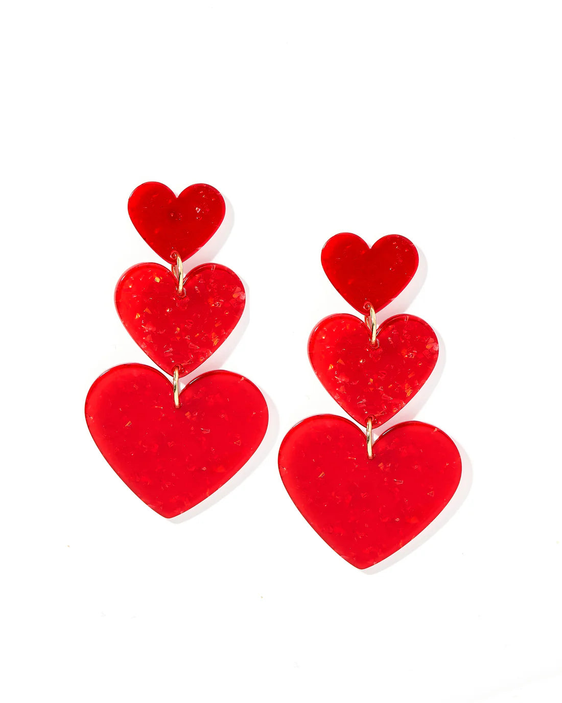 Linny Co | Penny Triple Tier Heart Drop Earrings in Hot Tamale Red