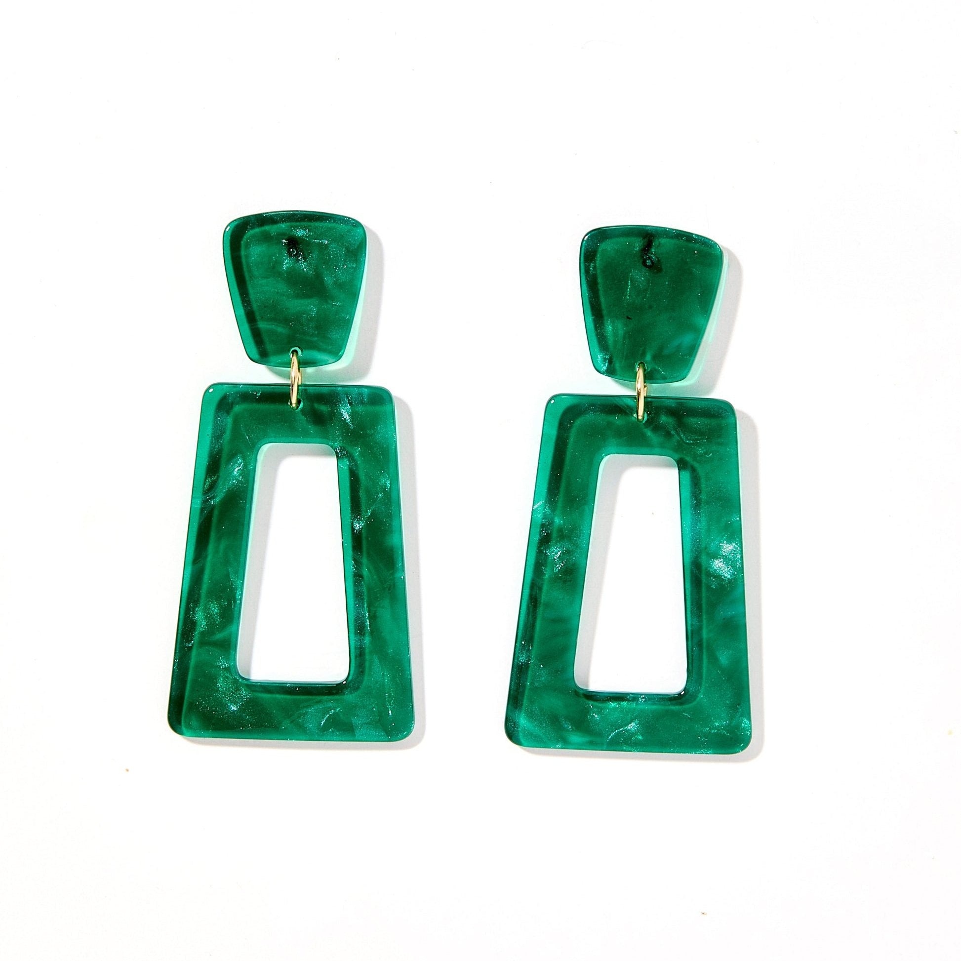 Linny Co | Kennedy Rectangular Drop Earrings in Forest Green