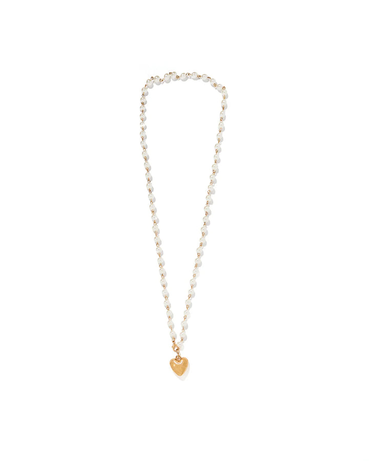 Linny Co | London Mini Pearl Necklace with Gold Heart Pendant
