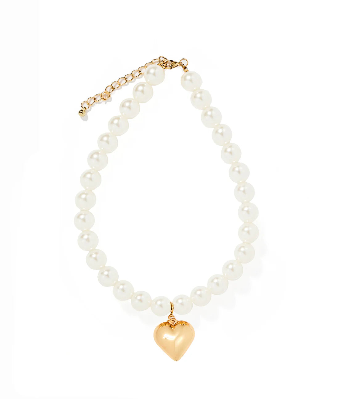 Linny Co | Sabrina Pearl Necklace with Gold Heart Pendant