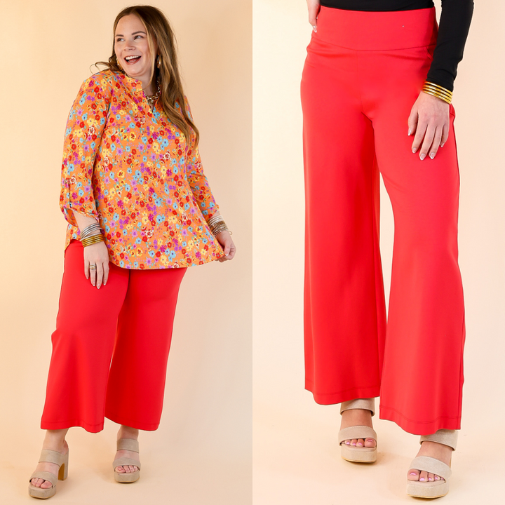 Confident Stride Cropped Wide Leg Pant in Tomato Red