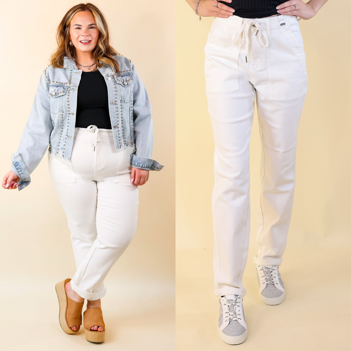 Judy Blue | Keep It A Secret Relaxed Pull on Jean Joggers with Cuffed Hem in White Wash