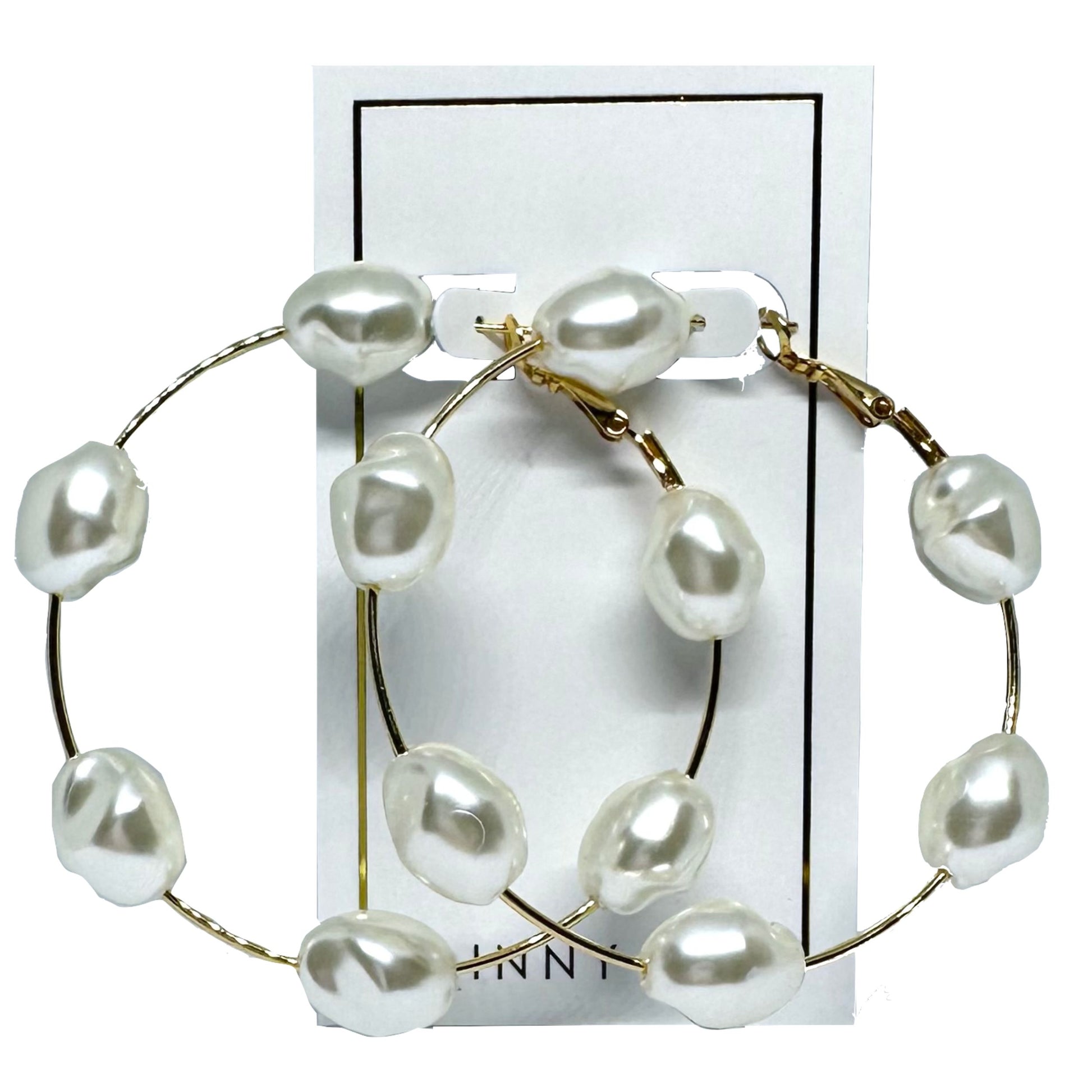 Linny Co | Rachel Gold Tone Pearl Hoop Earrings