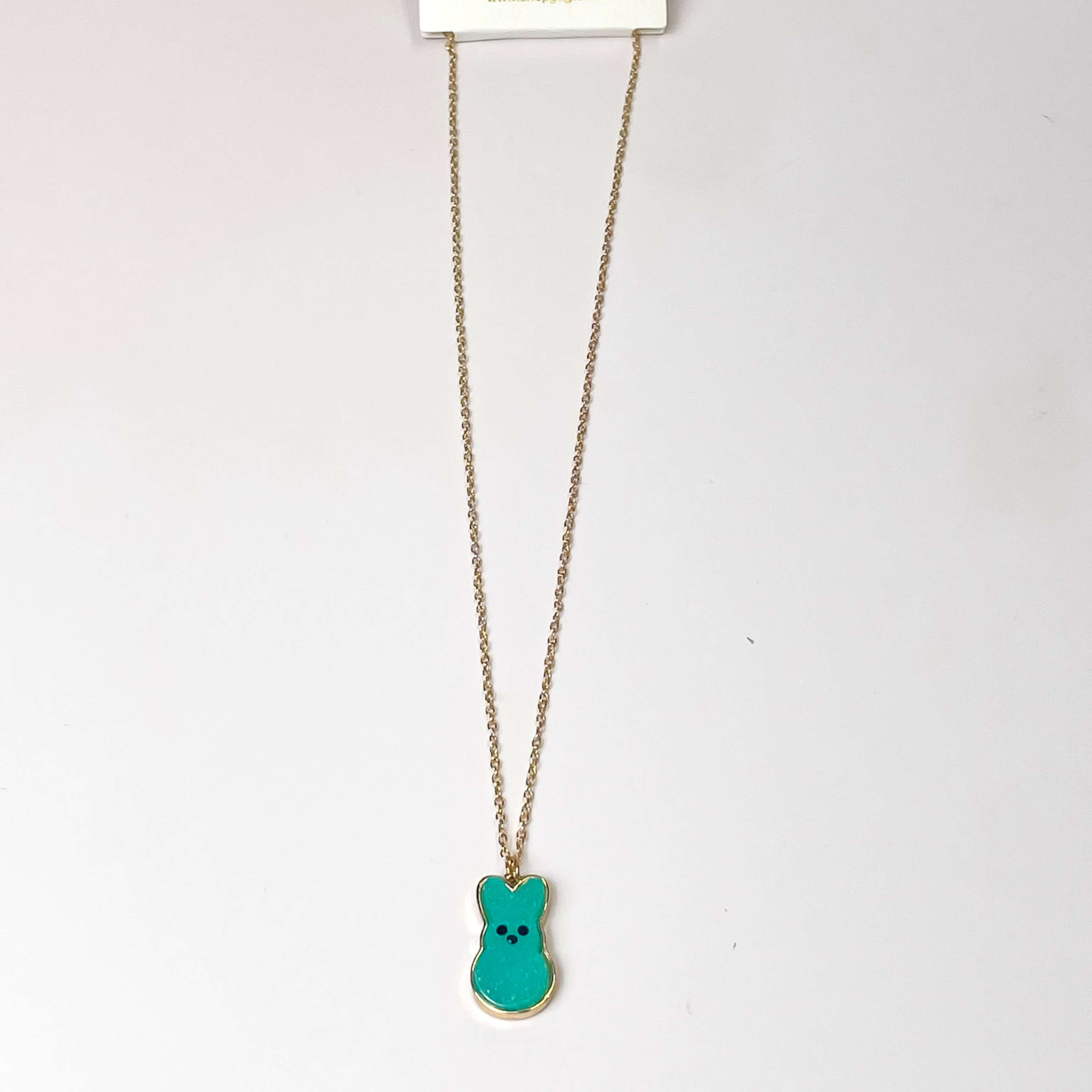 Gold Chain Necklace with Bunny Pendant in Green - Giddy Up Glamour Boutique