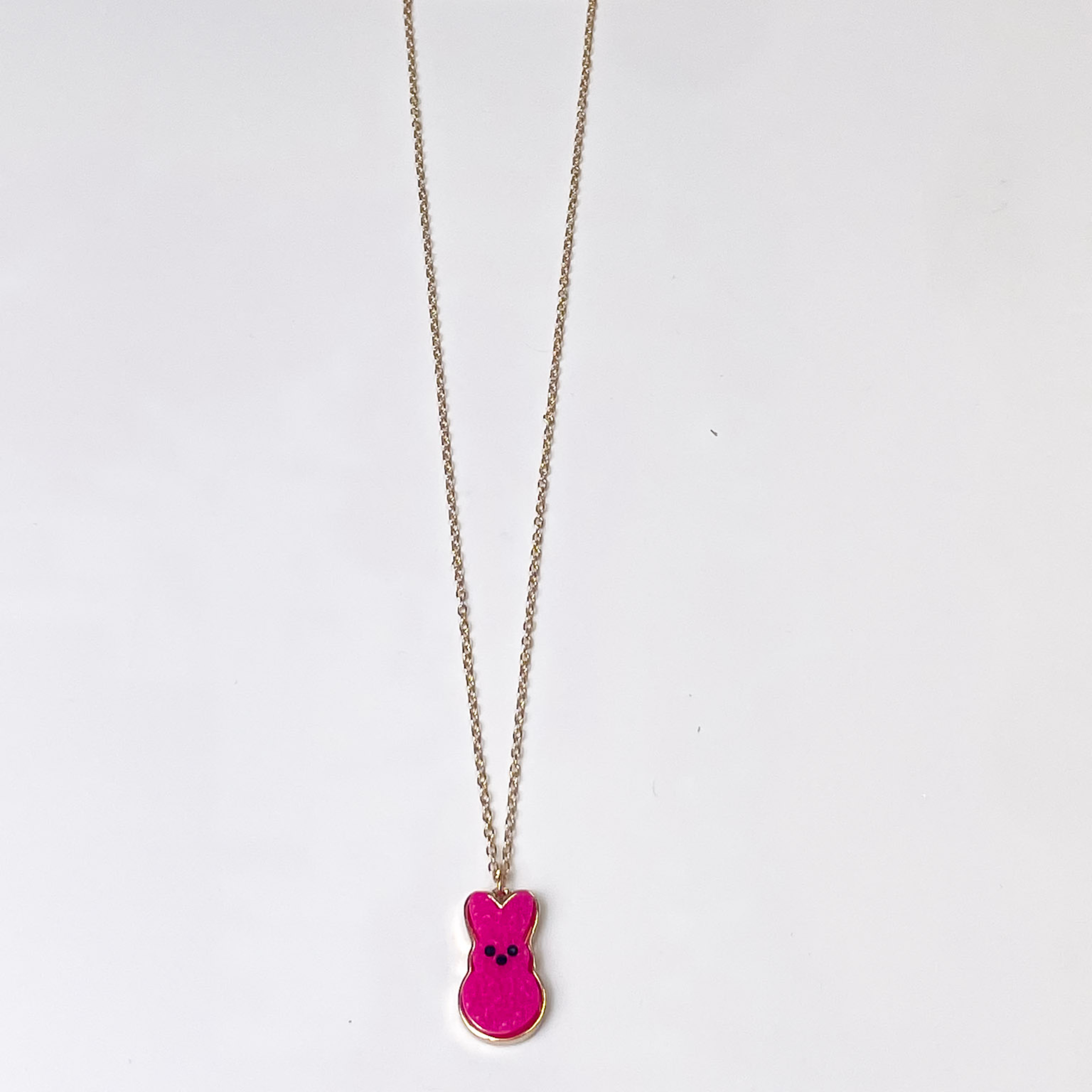 Gold Chain Necklace with Bunny Pendant in Hot Pink - Giddy Up Glamour Boutique