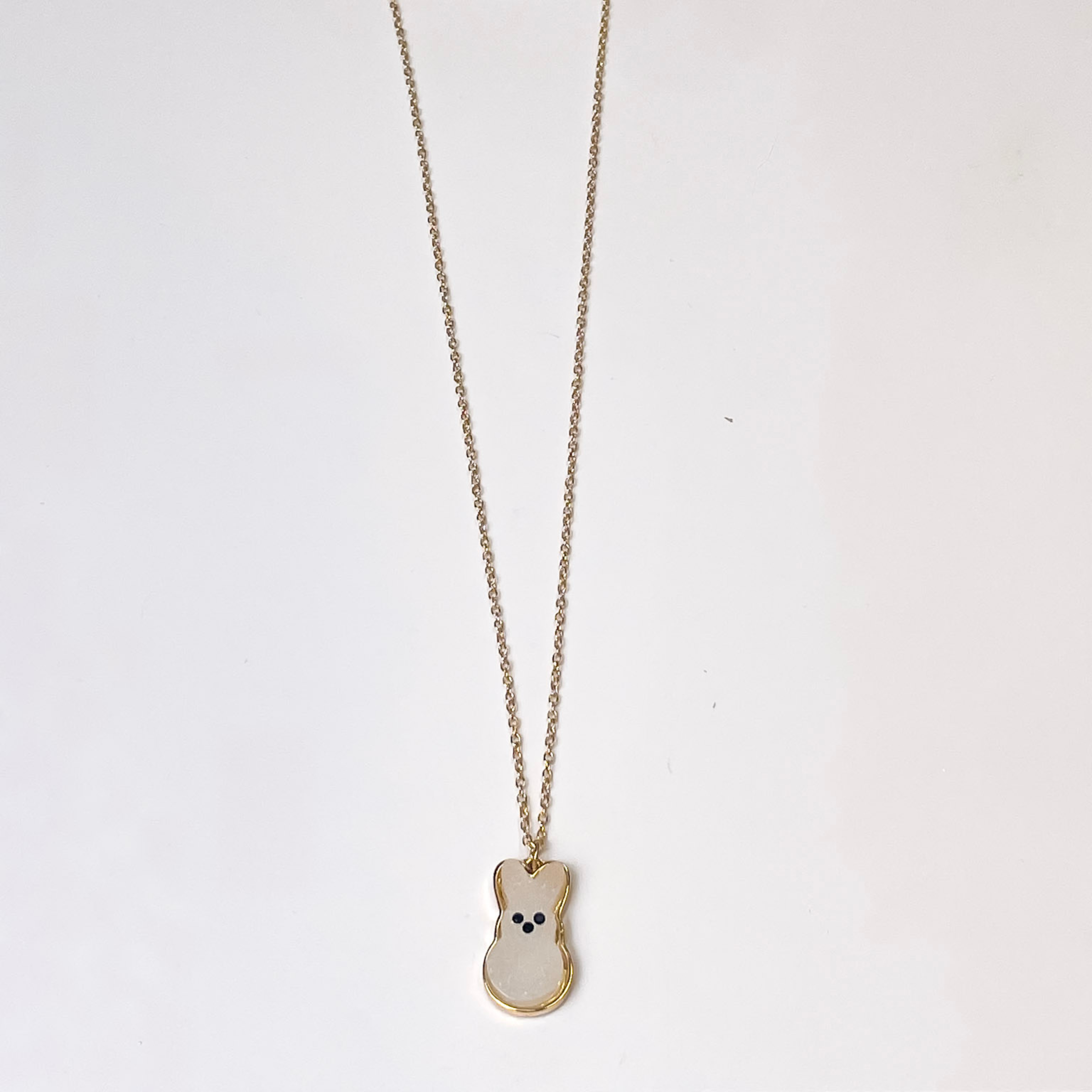 Gold Chain Necklace with Bunny Pendant in White - Giddy Up Glamour Boutique
