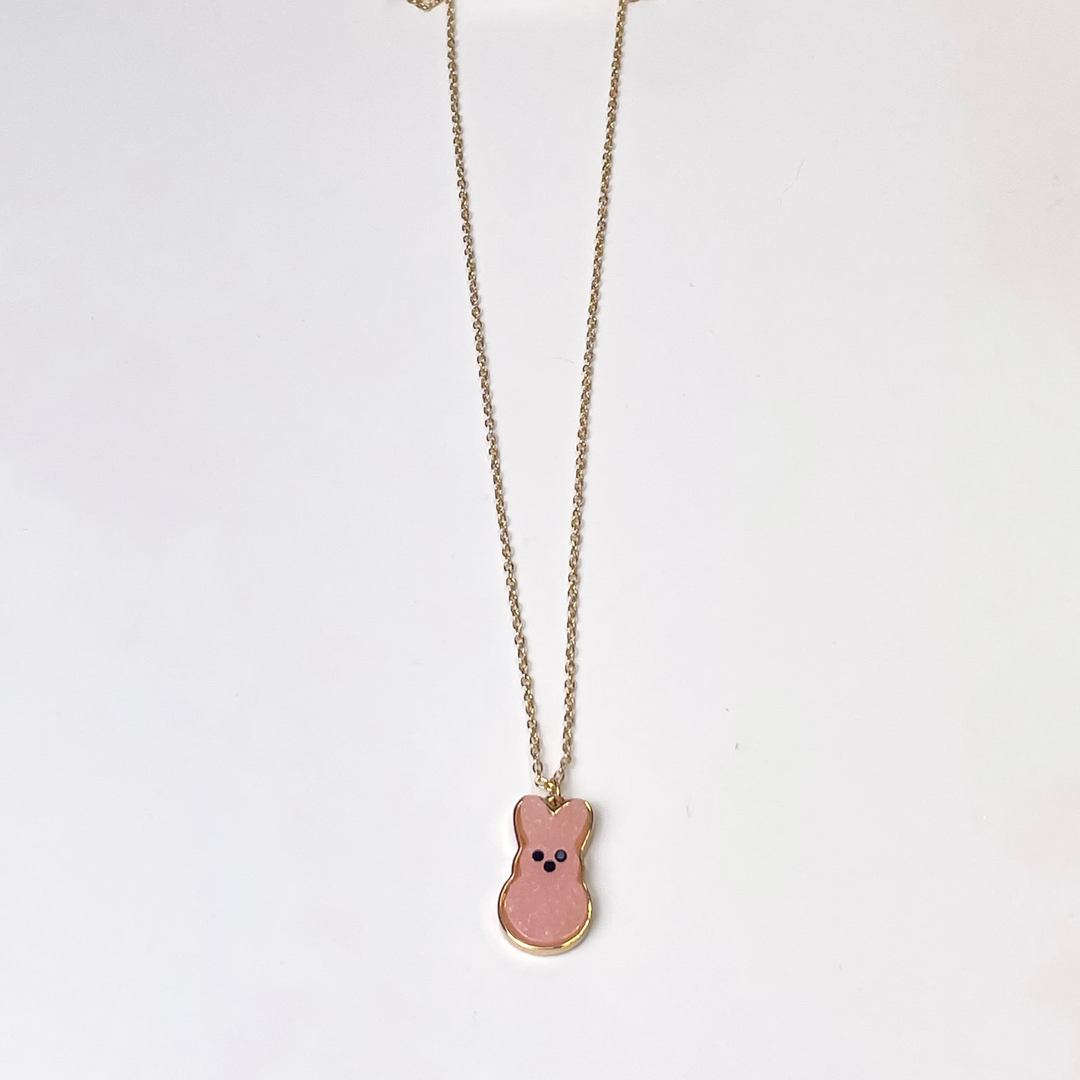 Gold Chain Necklace with Bunny Pendant in Pink - Giddy Up Glamour Boutique