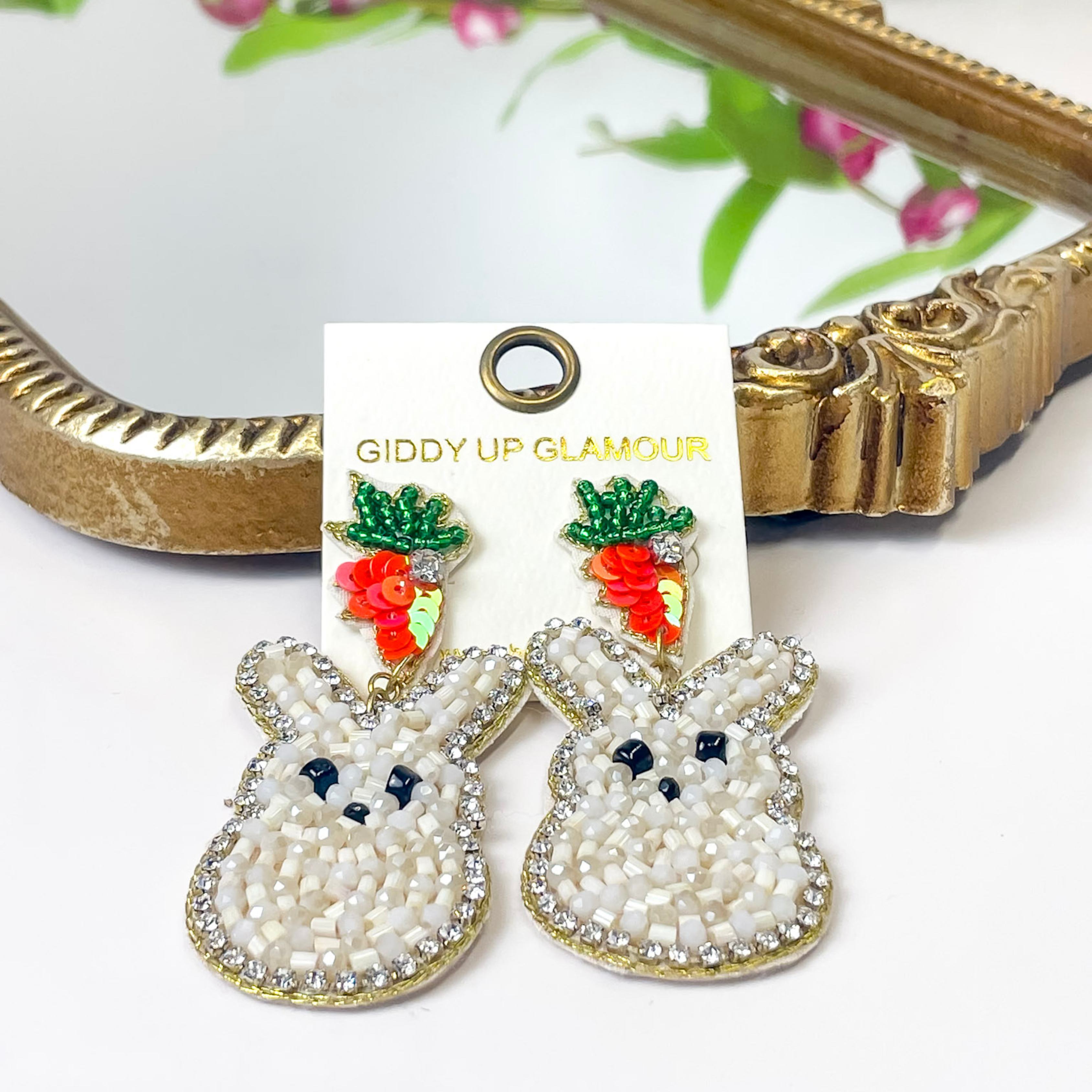 Bunny Beaded Earrings in White - Giddy Up Glamour Boutique