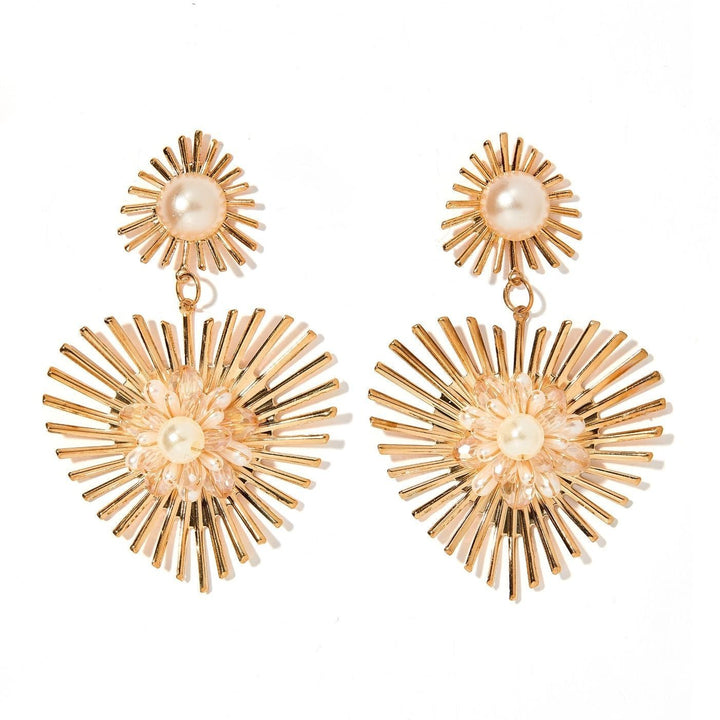 Linny Co | Fiona Gold Tone Heart Drop Earrings with Pearl and Crystal Accents