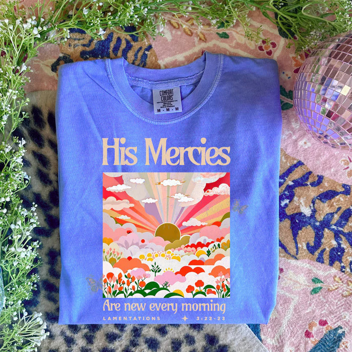 Online Exclusive | His Mercies Comfort Color Graphic Tee in Periwinkle Blue