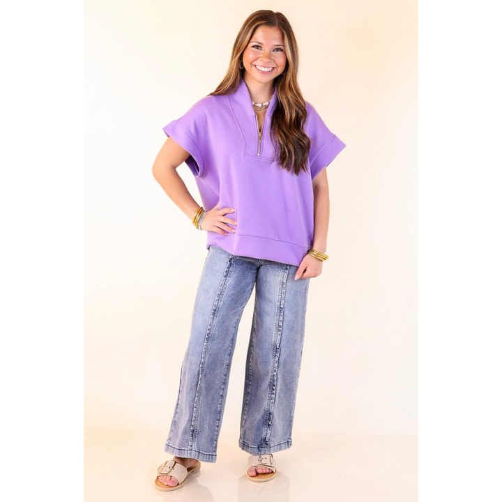 Top Priority Half Zip Collared Scuba Top in Lavender Purple