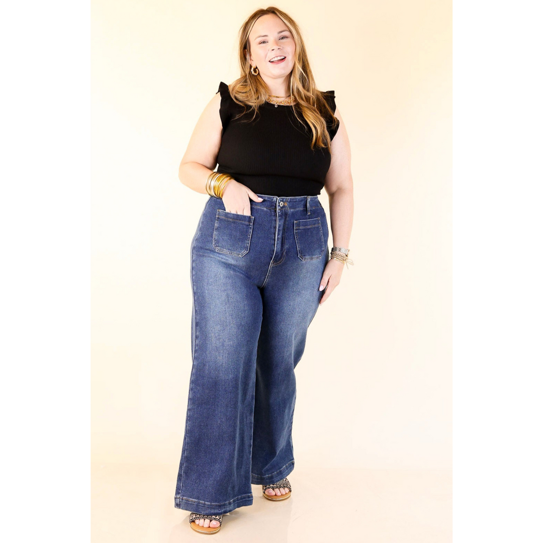 Flirty Frill Scoop Neck Top with Ruffle Sleeves in Black