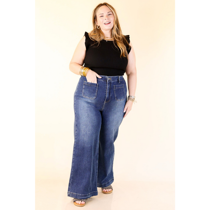 Flirty Frill Scoop Neck Top with Ruffle Sleeves in Black