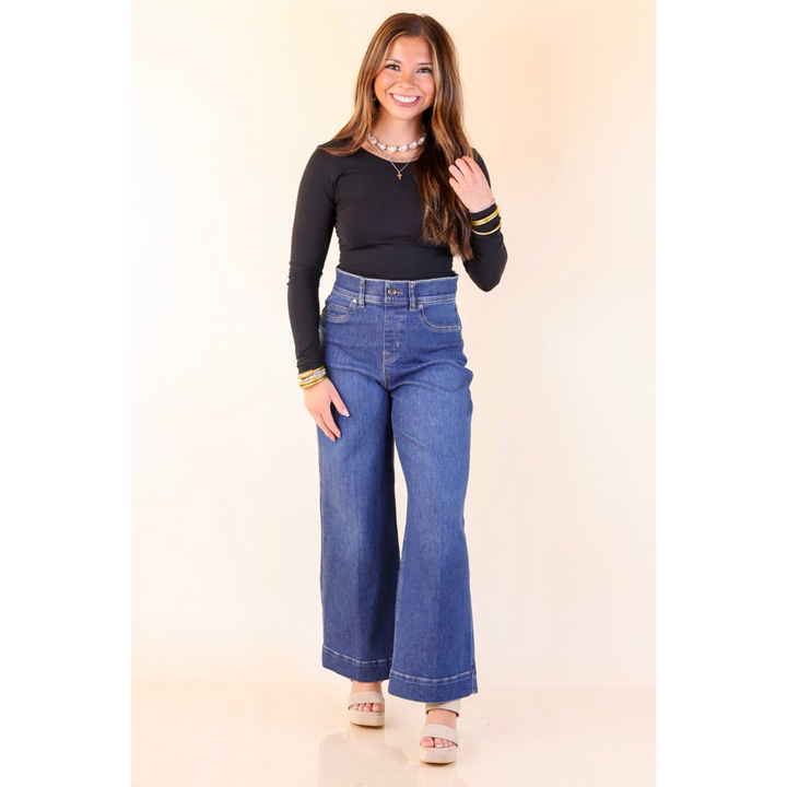 SPANX | EveryWear Cropped Wide Leg Jeans in Dark Wash