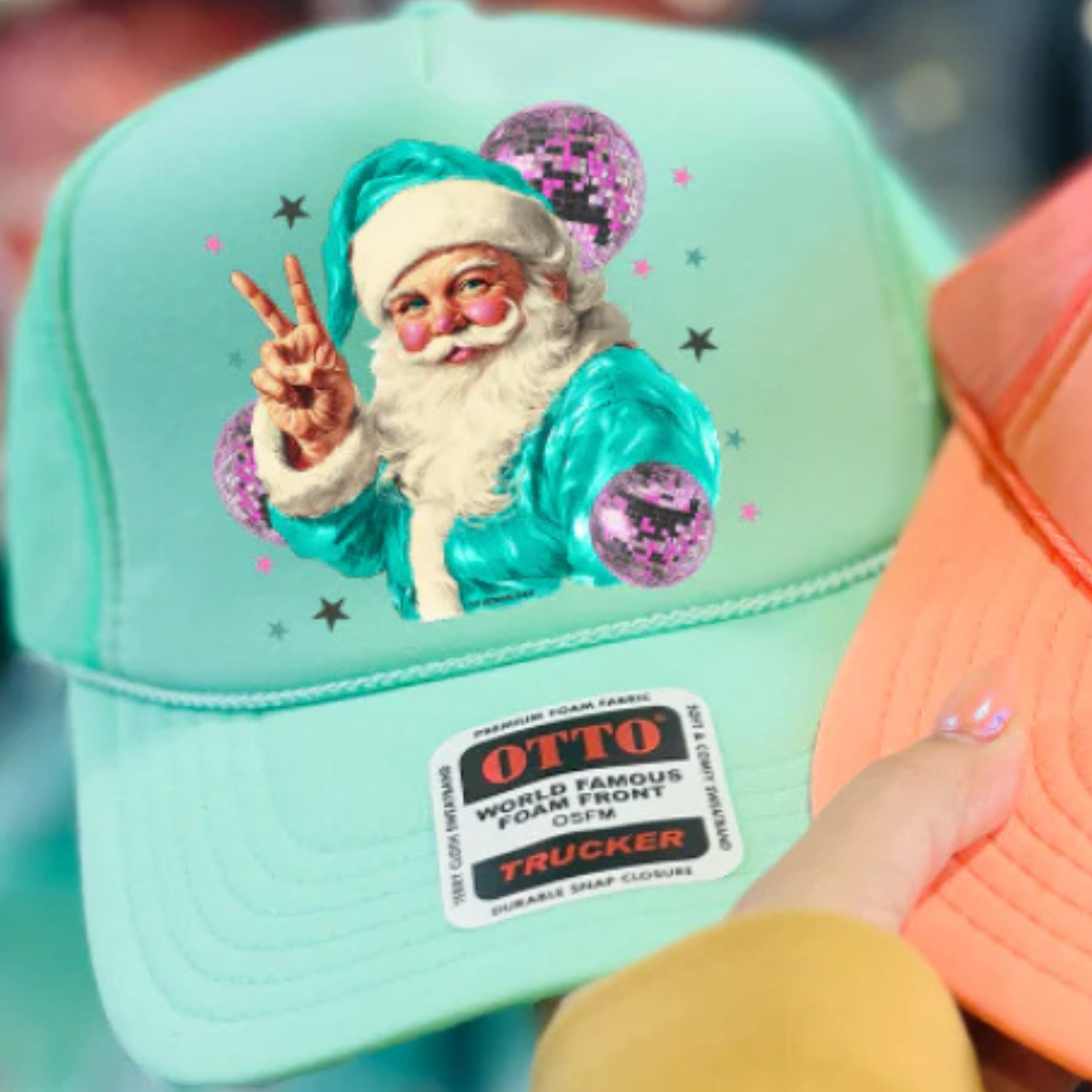 Online Exclusive | Disco Santa Peace Hand Trucker Cap in Seafoam Green