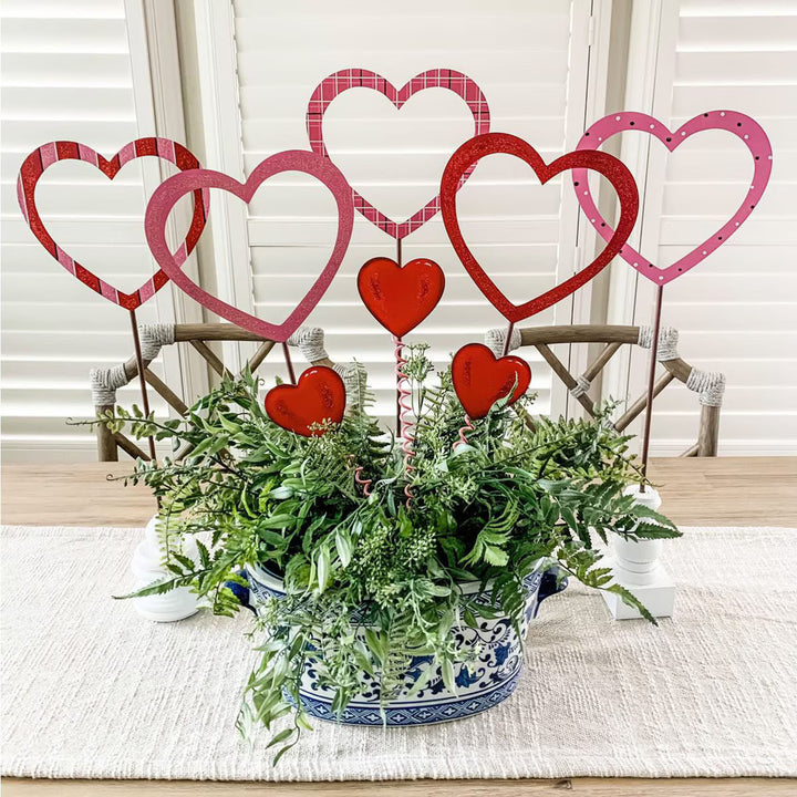 The Round Top Collection | Heart Trio Garden Stake in Red