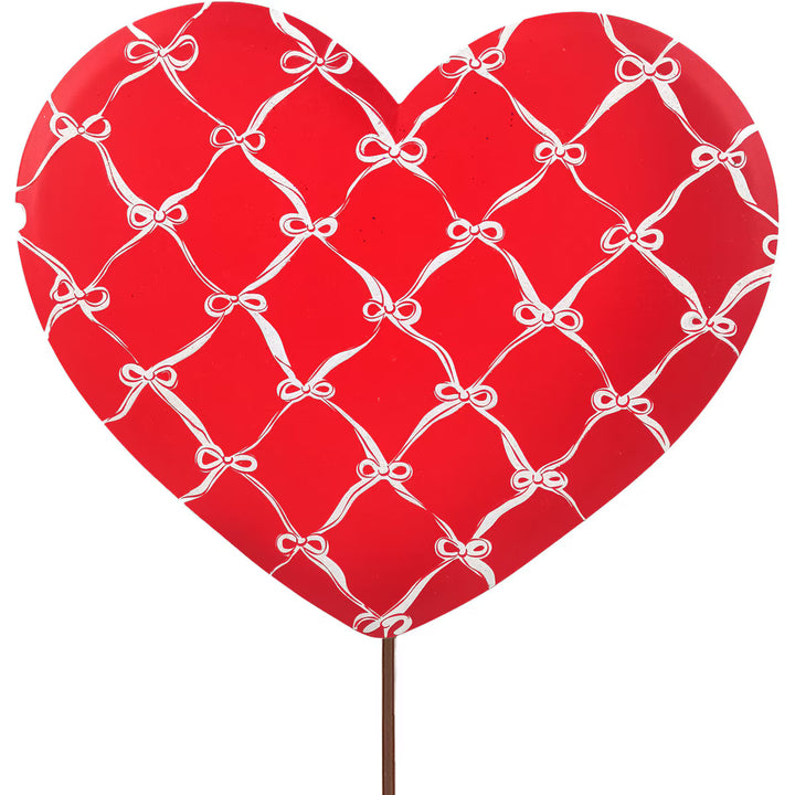 The Round Top Collection | Bow and Lattice Print Heart Garden Stake in Red
