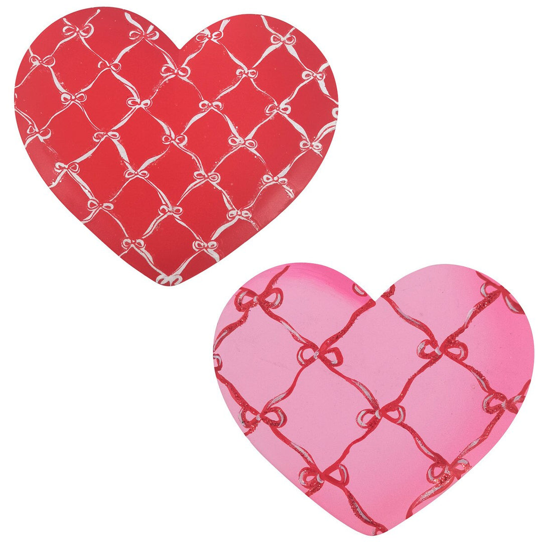 The Round Top Collection | Hearts with Bow Lattice Heart Magnet in Red