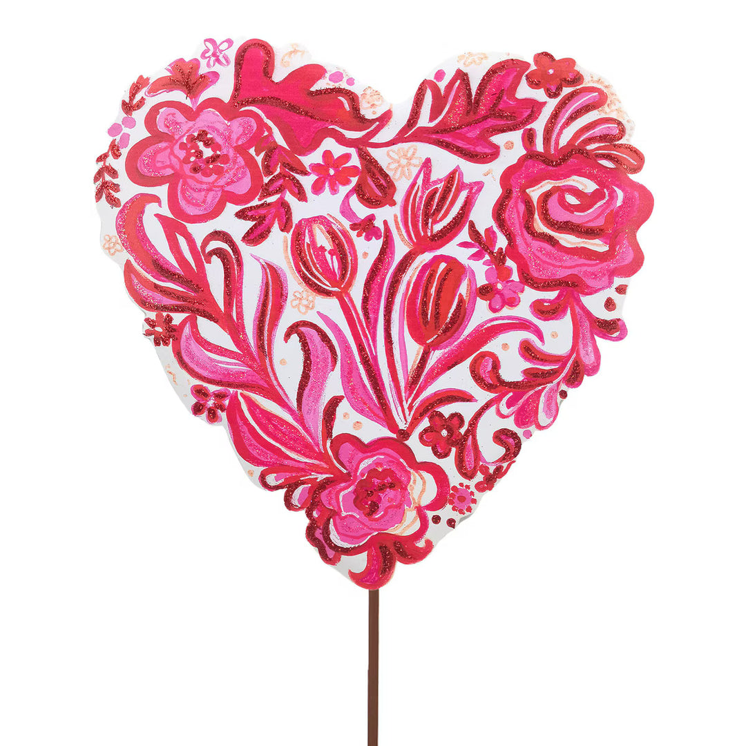 The Round Top Collection | Gallery Flower Chinoiserie Collage Heart Garden Stake in White